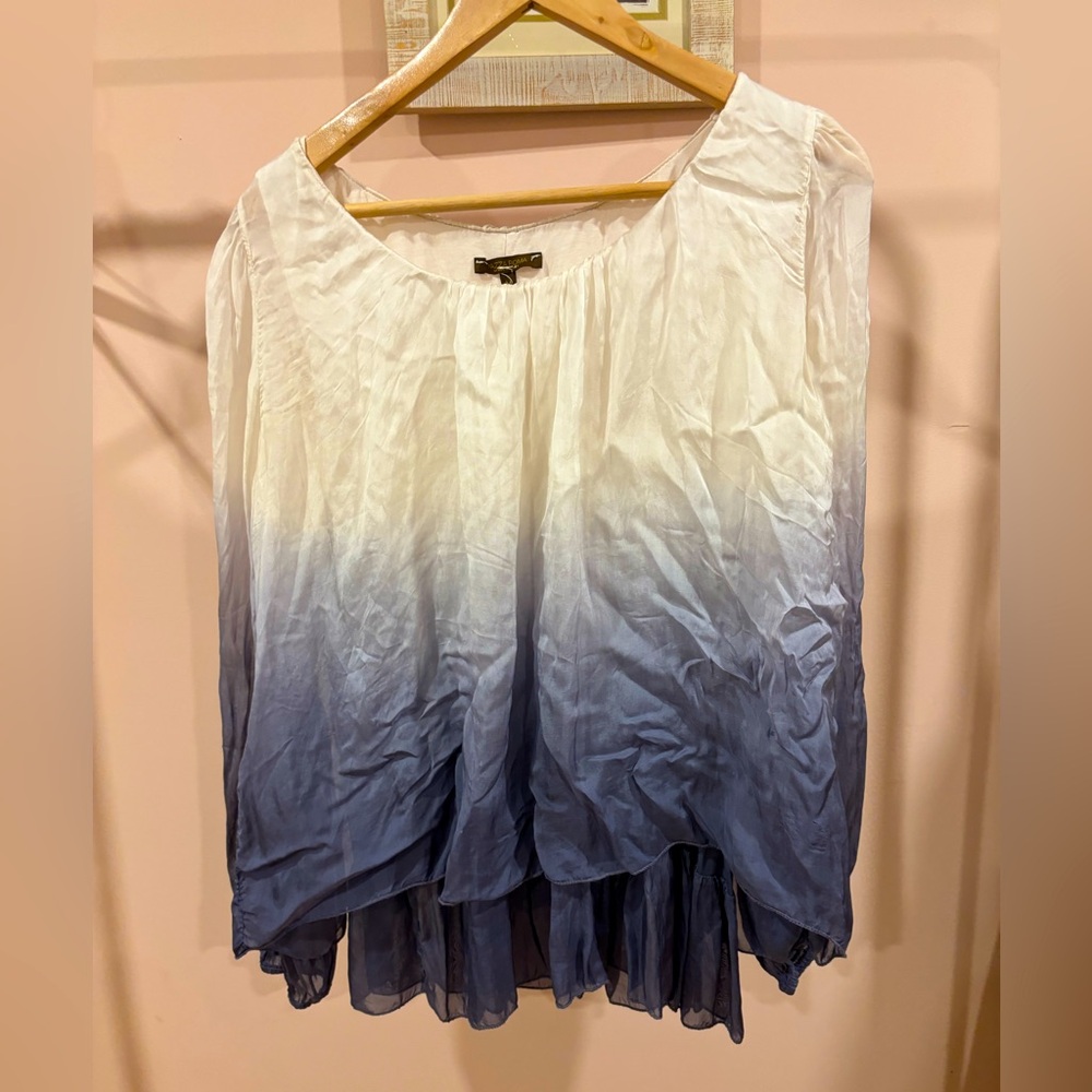 Piazza Roma 100%silk top. Dip dye indigo size m